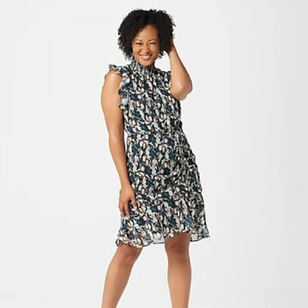 Sam Edelman Python Snake Print High Neck Dress With runched details